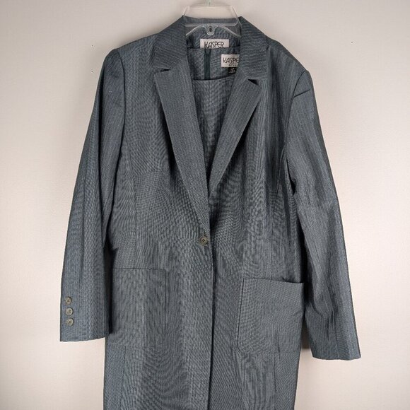 Kasper A.S.L. Blue Pinstripe Blazer Dress Suit Size 12 Career Office‎ Power Suit - Picture 1 of 8